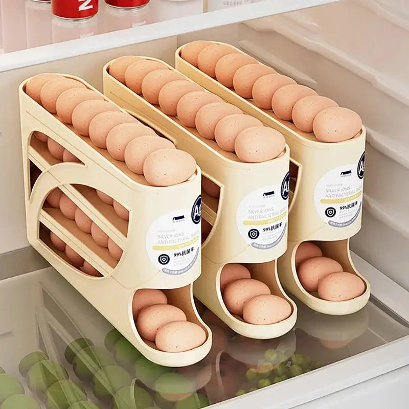 4-Tier Automatic Rolling Egg Rack Refrigerator Egg Storage Container Kitchen Fridge Egg Dispenser Refrigerator Organiser from PriceLows™