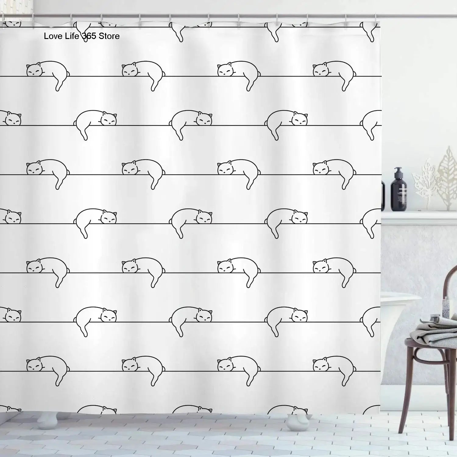 Cute Cat Pattern Shower Curtain - Fun Cartoon Design for Playful Bathroom Décor, Waterproof, Easy Care & Soft Fabric from PriceLows™