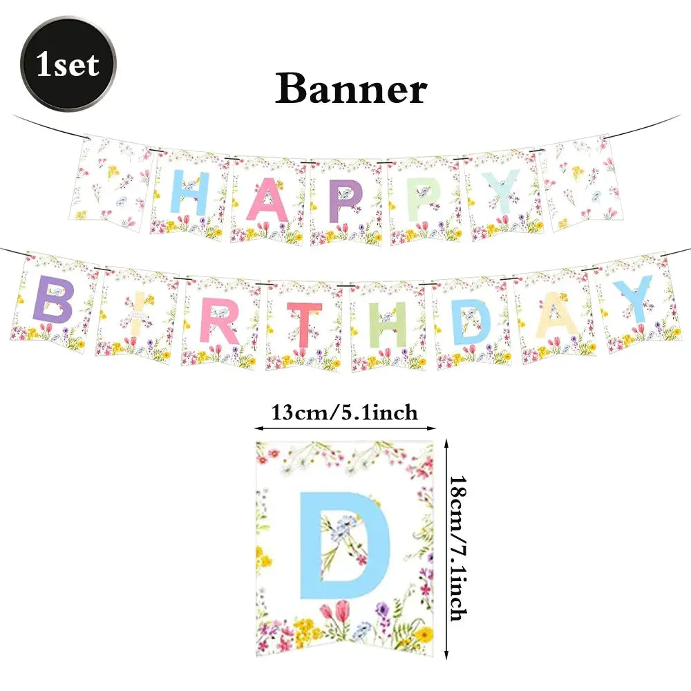 Wildflower Party Supplies | Spring Flower Banner And Plates | Napkins And Balloons
