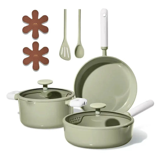 Pots and Pans Set Nonstick, Ceramic Cookware Set, Green Cooking Set Kitchen Induction Set with Steamer, PFAS PTFE Free,9 Piece from PriceLows™