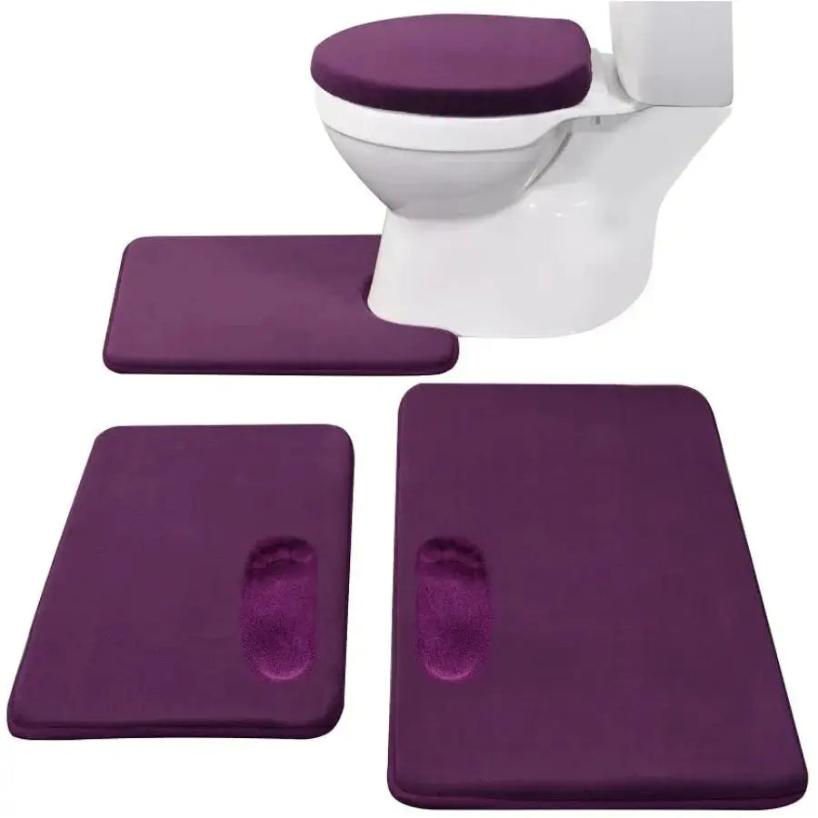 Memory Foam Bath Mat Set 4 Pcs with Toilet Lid Cover and Rug Sets Combo, Bath Mat Set 3 Pcs and U-Shaped Toilet Floor Rug from PriceLows™