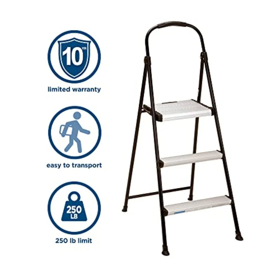 Lightweight Three-Step Folding Step Stool for Home Use - Large Platform One-Hand Release Non-Marring Leg Tips Aluminum and Stee from PriceLows™