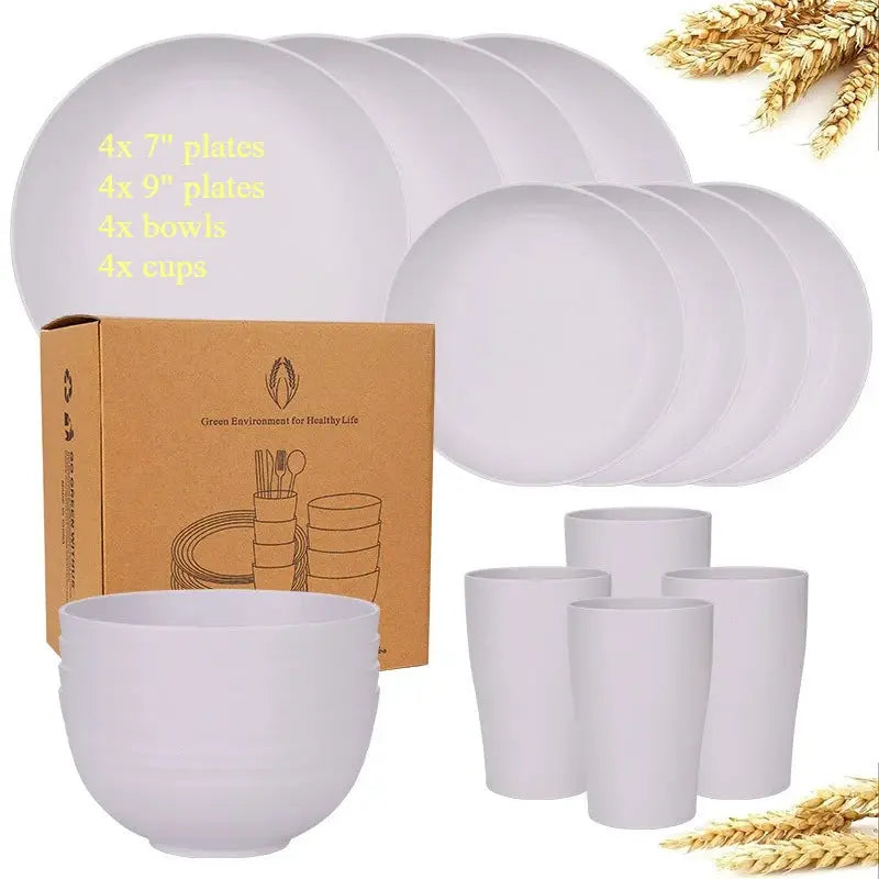 Natural Wheat Straw Tableware Set Dinnerware Sets Biodegradable Unbreakable Plates, Bowls, Cups Lightweight for Kitchen Camping from PriceLows™