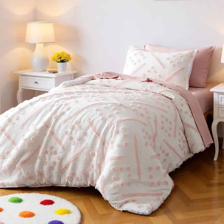 5Piece Kids BedinaBag, Jacquard Microfiber Bedding Set with Comforter, Sheets, and Pillowcases, AllSeason, Pink Tufted, Twin from PriceLows™