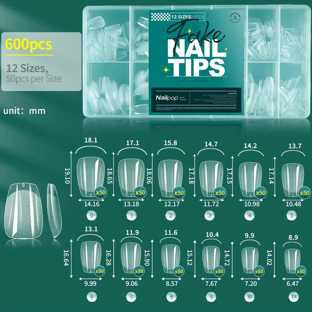 Nailpop 600PCS Nail Tips Full Cover Medium Length Ballerina Press On False Nail Extenison Tips with Box for Salons and Home DIY from PriceLows™