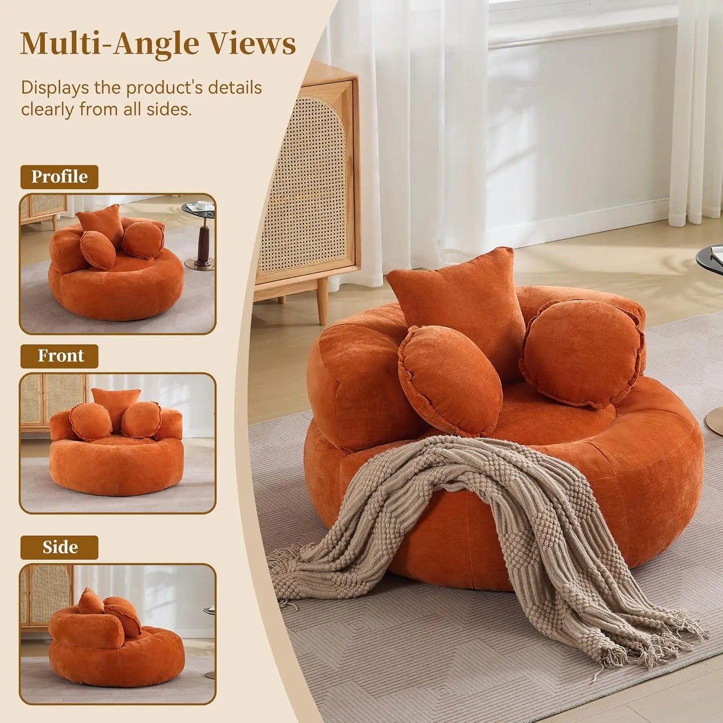 Oversized Round Floor Chair | Chenille Fabric | 43 Inch Diameter | Customized