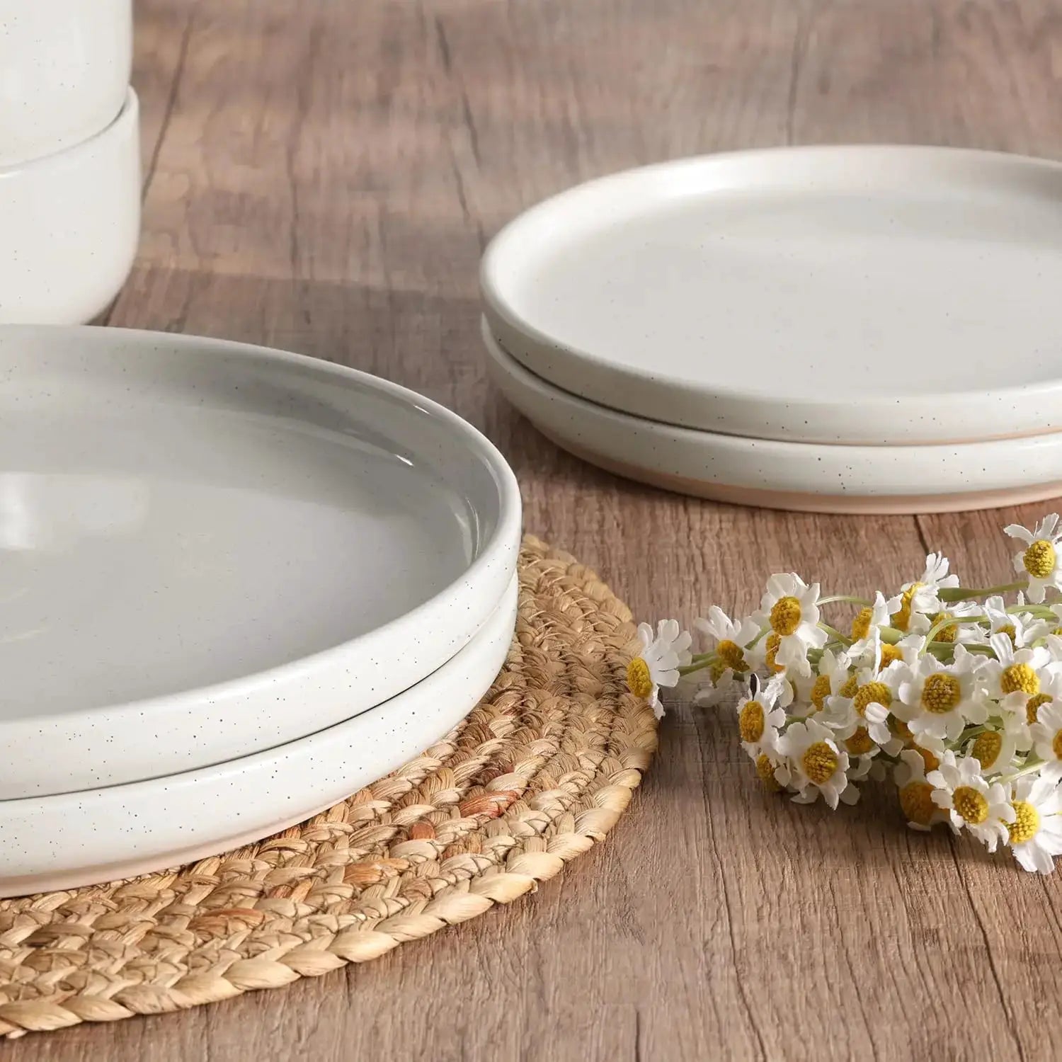 Stoneware Dinnerware Sets, 12-Piece Plates and Bowls Set for 4, Dishes Set for Home Restaurant, Speckled Milky White from PriceLows™