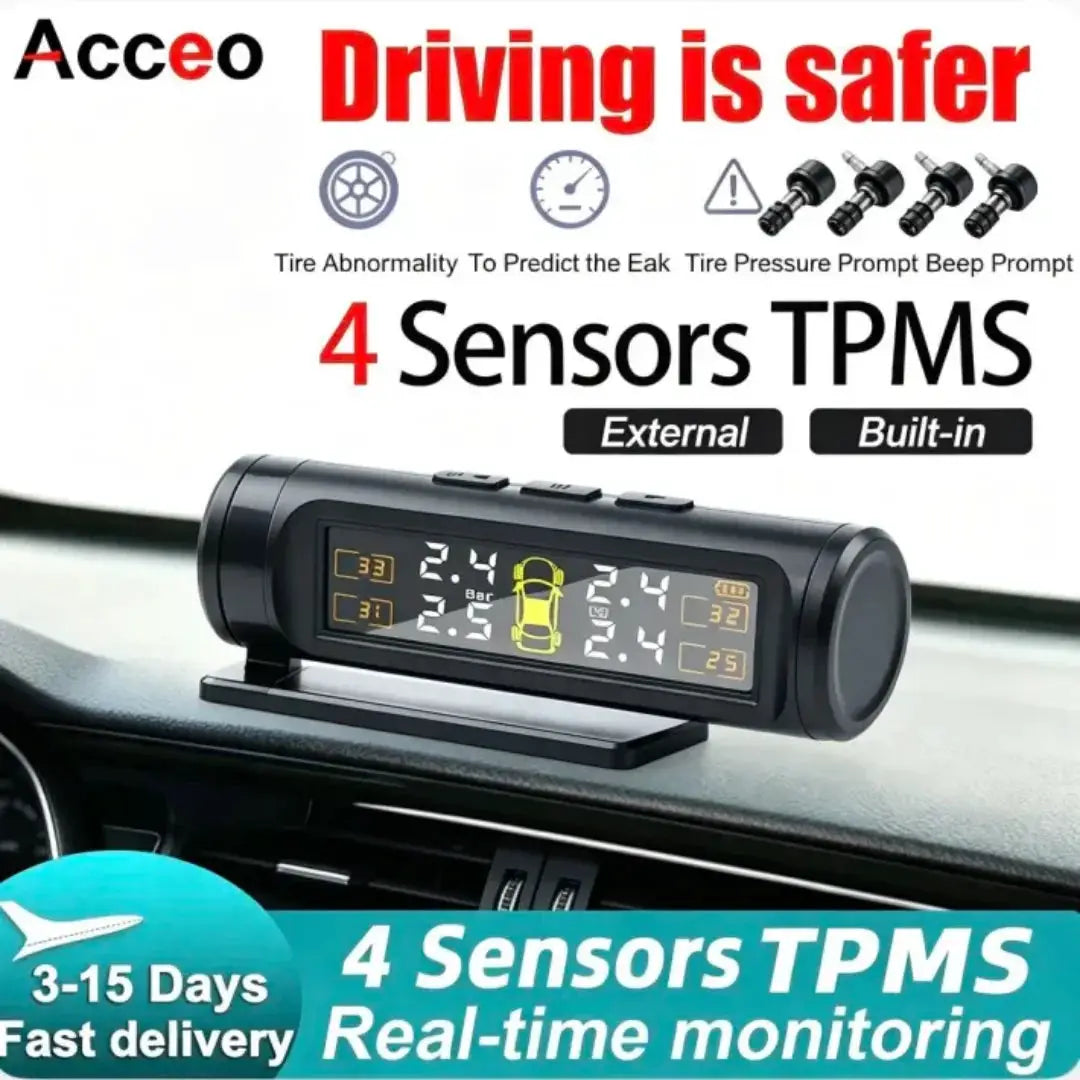 Acceo TPMS Car Tire Pressure Monitoring System 4 Sensors Wireless Real-Time Pressure & Temperature Safety Alarm Monitor from PriceLows™