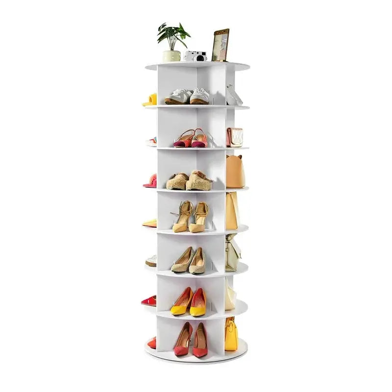 7-Tier Rotating Shoe Rack, 360° Spinning Storage Carousel, Freestanding Organizer for Bedroom, Living Room, Entryway, Closet, White from PriceLows™