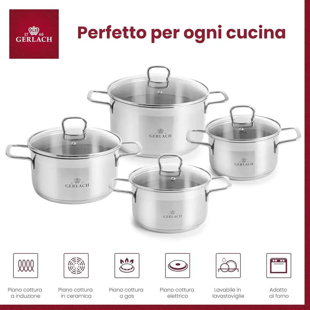 4-Piece Silver Induction-Ready Stainless Steel Saucepan Set from PriceLows™