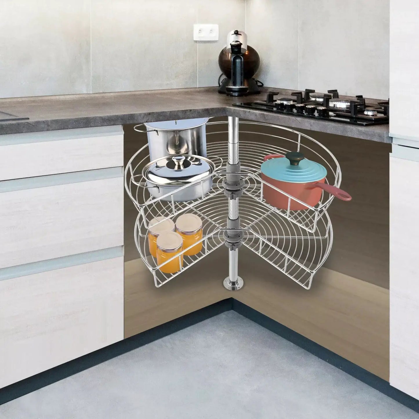 2-Shelf 24" Kidney Chrome Lazy Susan Kitchen Base Cabinet Corner Organizer Rack Iron from PriceLows™