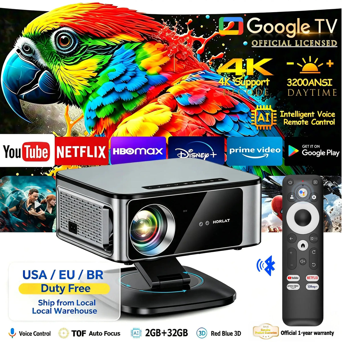 Smart Projector | 4K UHD | 3200 Lumens | Android 14