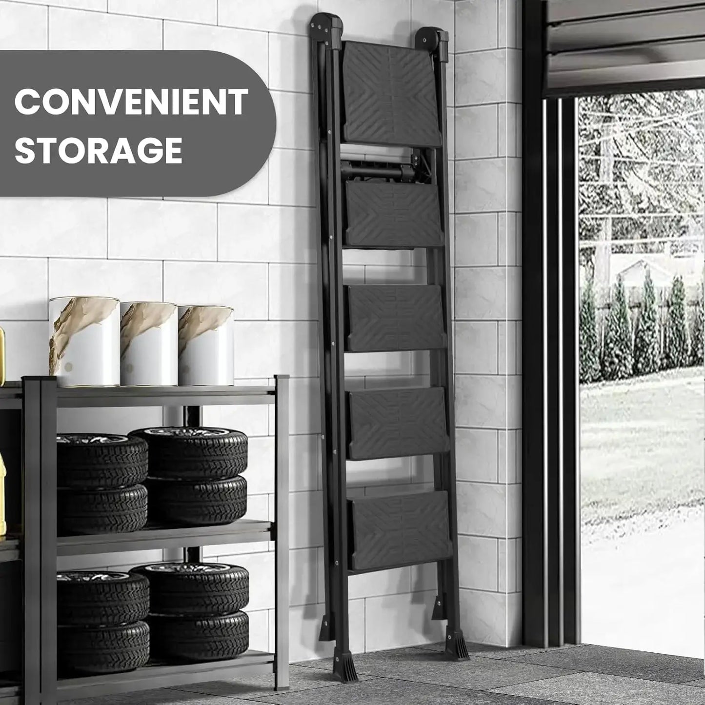 5 Step Ladder with Handrail & Tool Tray, 660 lbs Capacity, Anti-Slip Wide Pedal, Sturdy Steel for Home Kitchen Outdoor from PriceLows™
