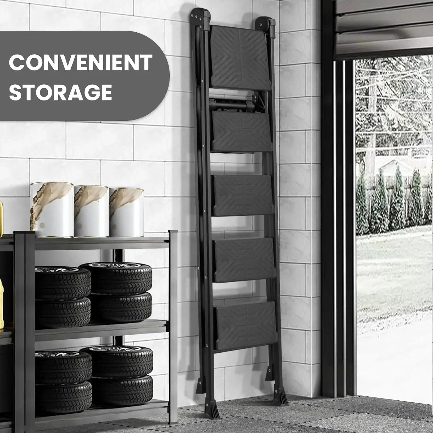 5 Step Ladder with Handrail & Tool Tray, 660 lbs Capacity, Anti-Slip Wide Pedal, Sturdy Steel for Home Kitchen Outdoor from PriceLows™