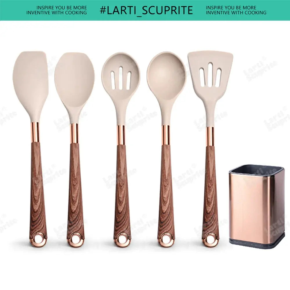 5-13pc Non-Stick Kitchen Silicone Utensil Set - Upgrade Your Kitchen with Gold-Plated Handles Cooking Tools Spatula Spoon Kit from PriceLows™