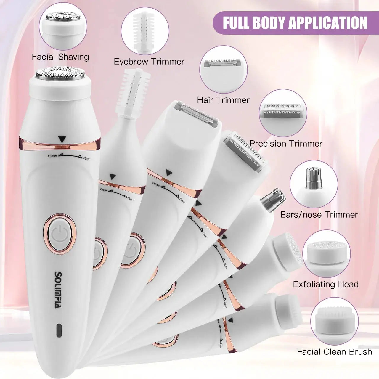 Solimpia Electric Epilator | 7 Function Rechargeable | Dry Wet Hair Removal