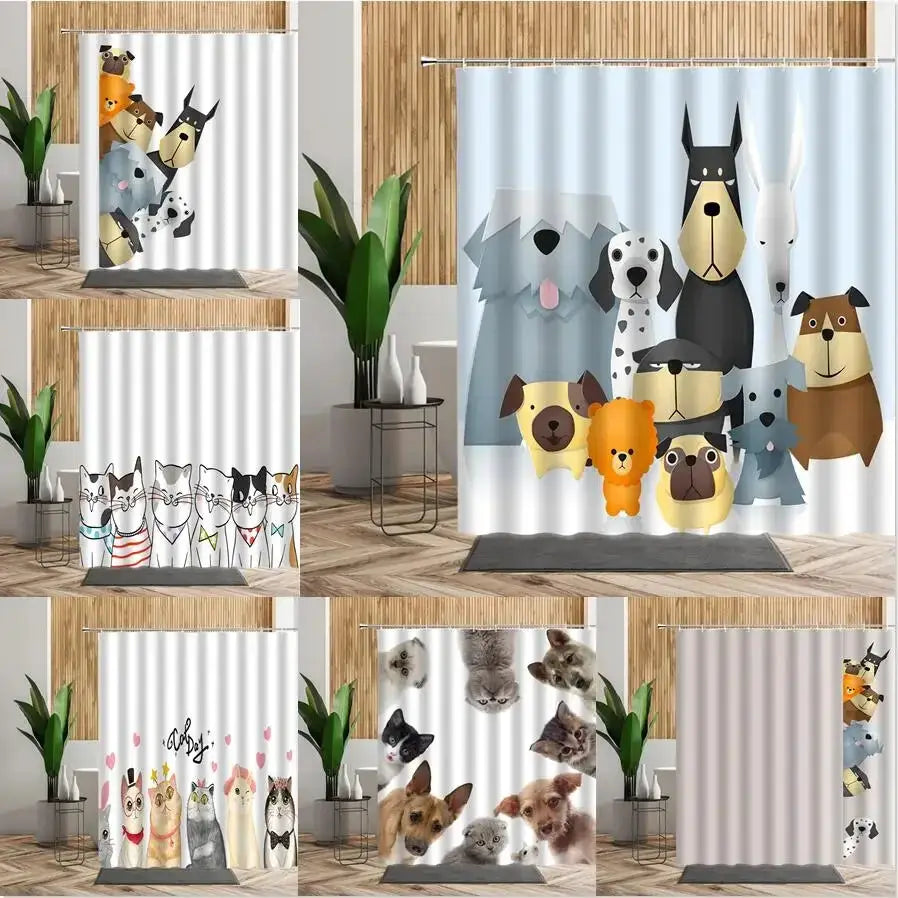 Cartoon Cute Animal Shower Curtain Cat Dog Anime Printed Bathroom Decor 3D Waterproof Bath Fabric Home Curtains For Children from PriceLows™