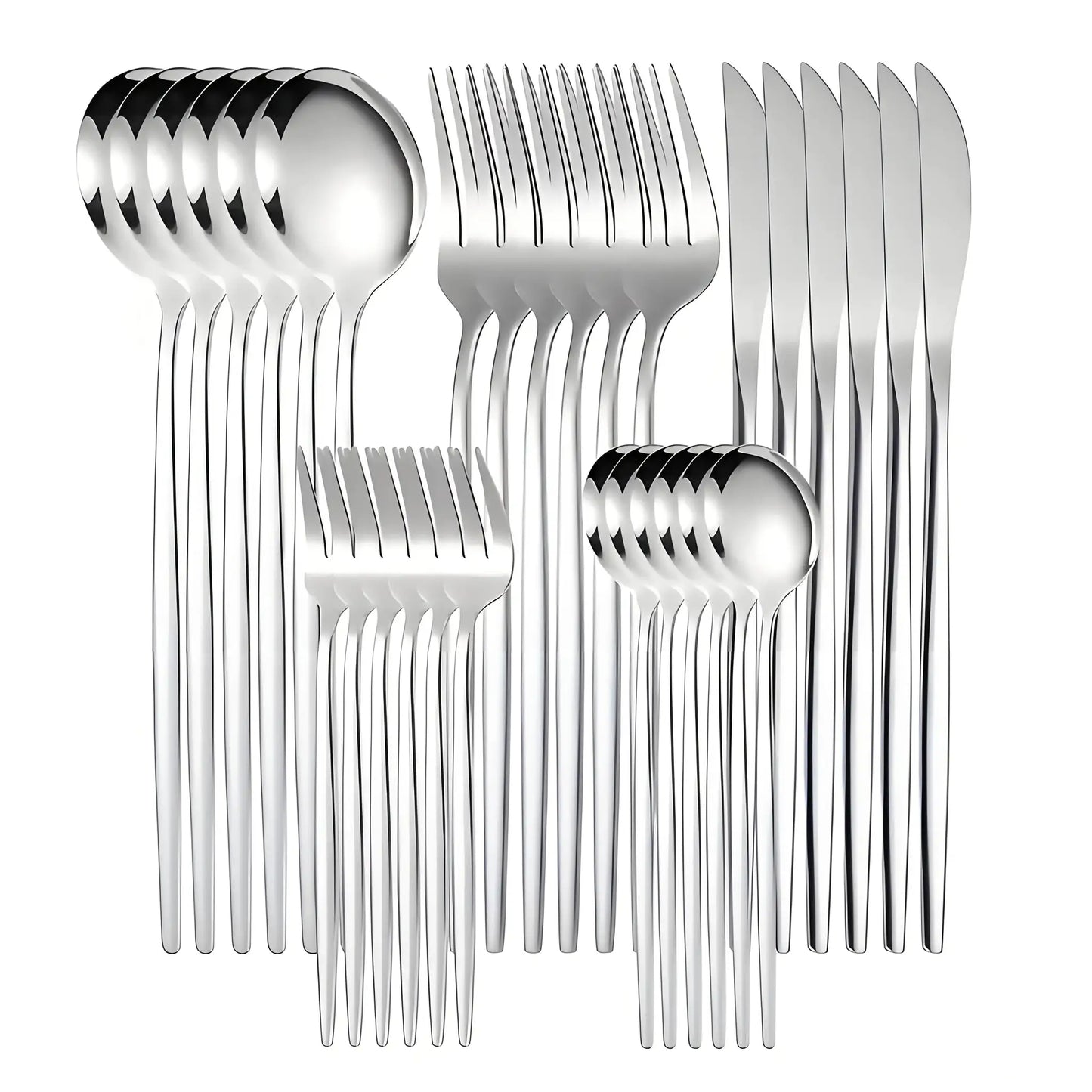 30Pcs Golden Silver Cutlery Set Stainless Steel Knife Fork Spoon Tableware Flatware Set Festival Kitchen Upscale Cutlery Set from PriceLows™