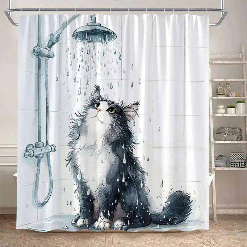 Funny Cartoon Bathing Cats Shower Curtains Cute Animals Pet Cat Kids Bath Curtain Polyester Children Bathroom Decor with Hooks from PriceLows™