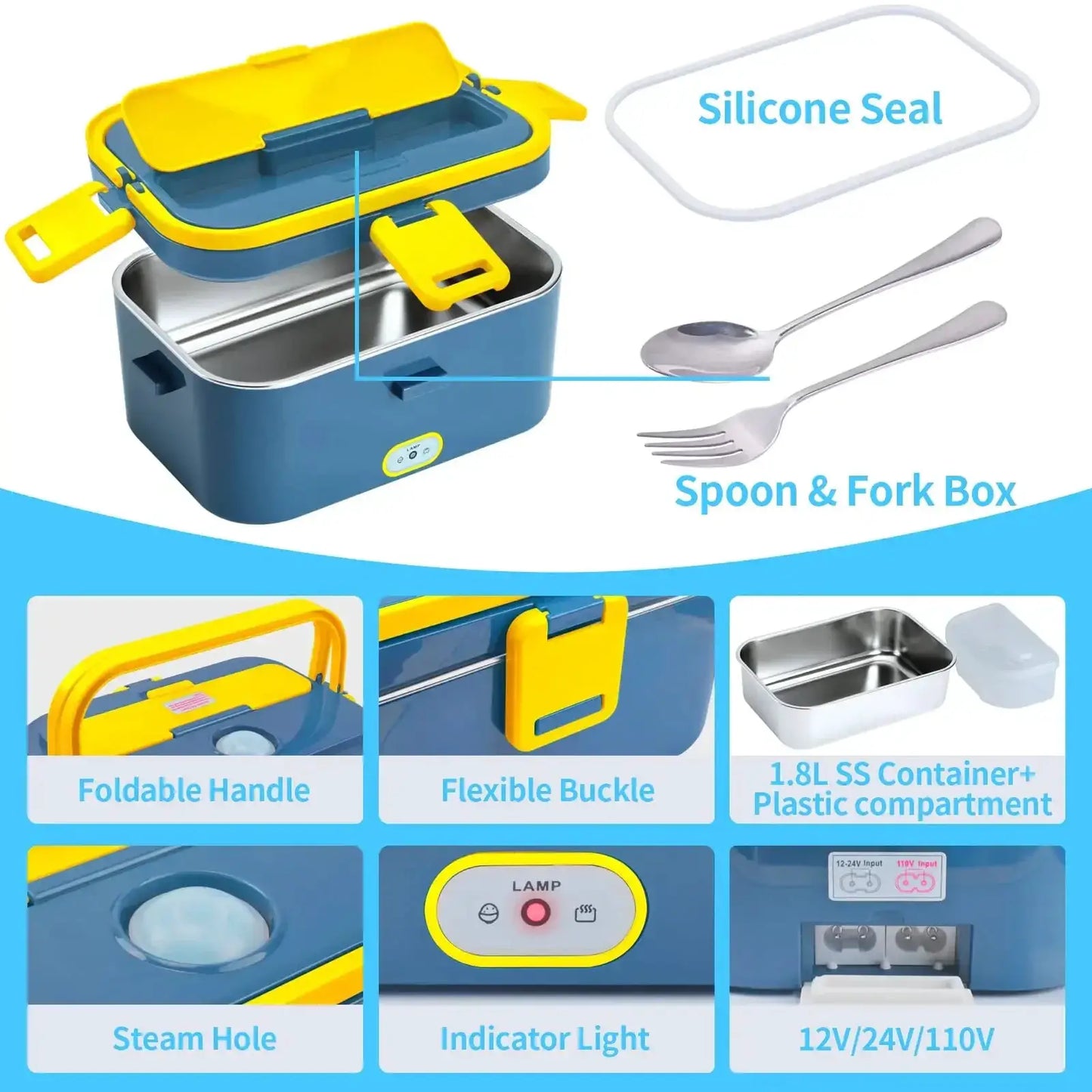1.8L Electric Lunch Box 60W Food Heated 12V-24V 2-In-1 Portable Food Warmer Heater for Car/Truck/Home Self in-car Heating Box from PriceLows™
