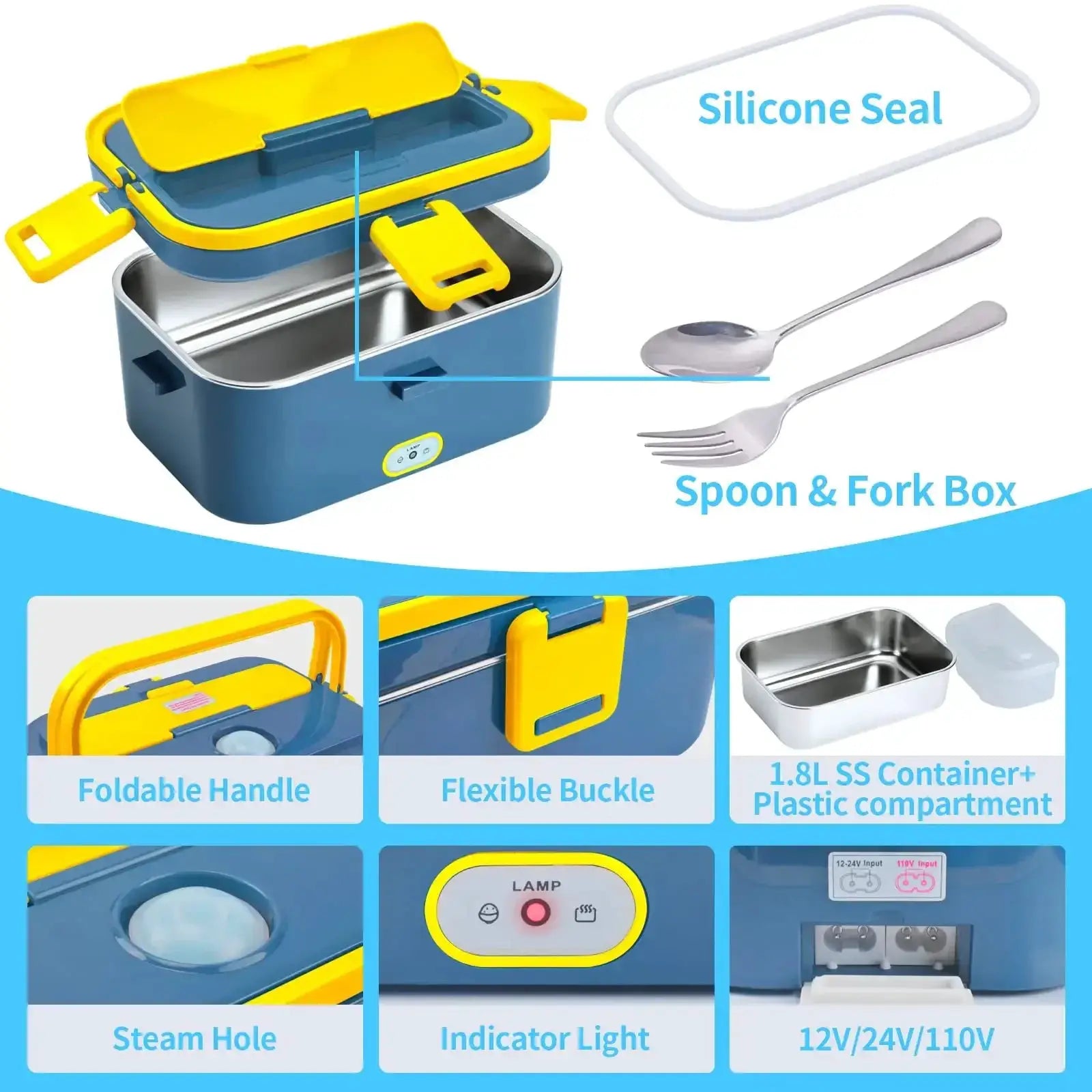 1.8L Electric Lunch Box 60W Food Heated 12V-24V 2-In-1 Portable Food Warmer Heater for Car/Truck/Home Self in-car Heating Box from PriceLows™