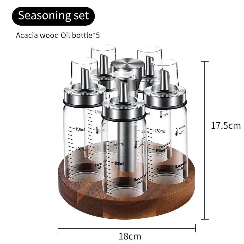 Rotating Seasoning Bottle Set | Glass Spice Jars | Rotating Rack | Various Sizes