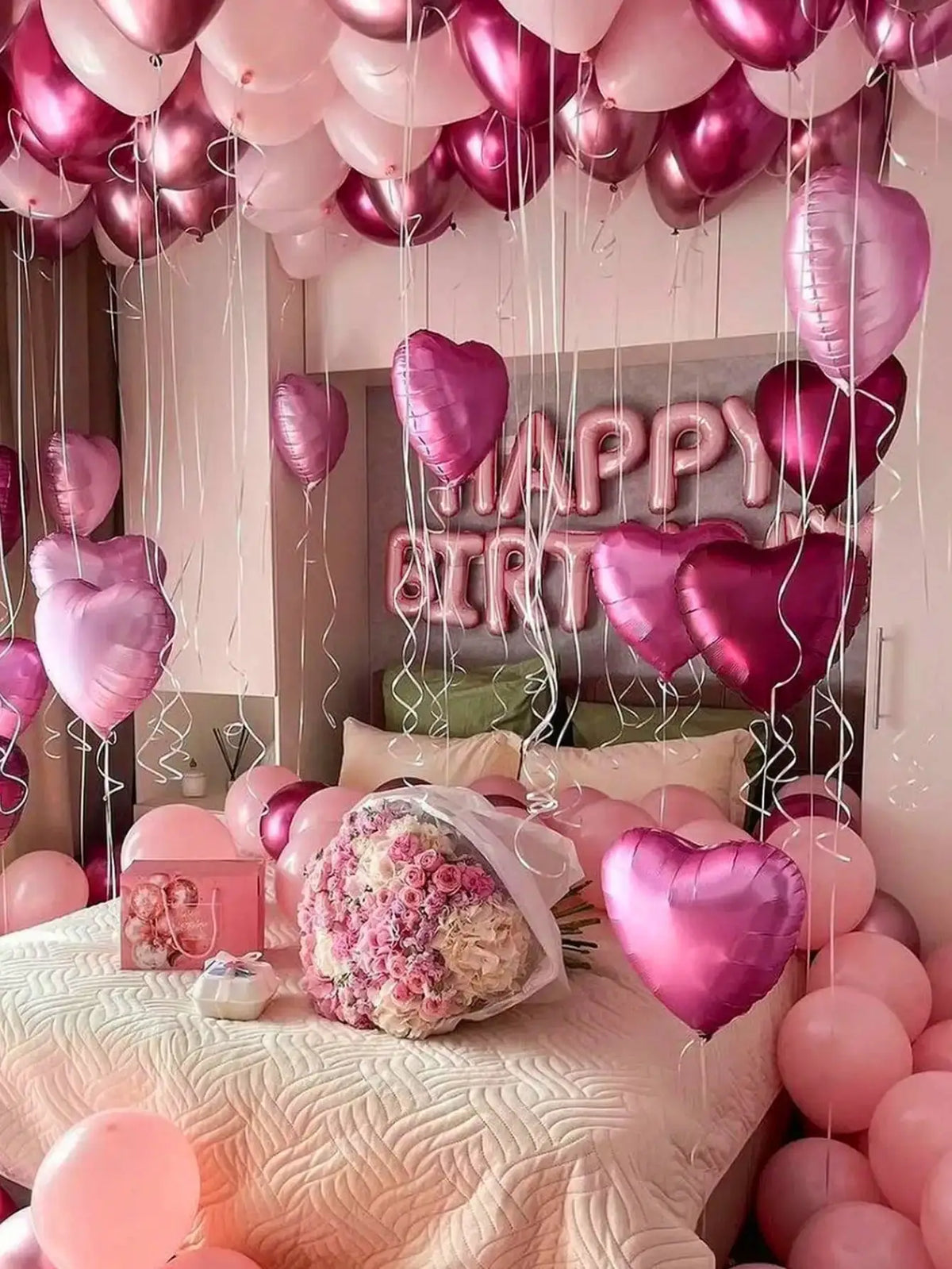 Pink Birthday Balloon Set | 49 Piece | 16 Inch | Heart And Round Shapes