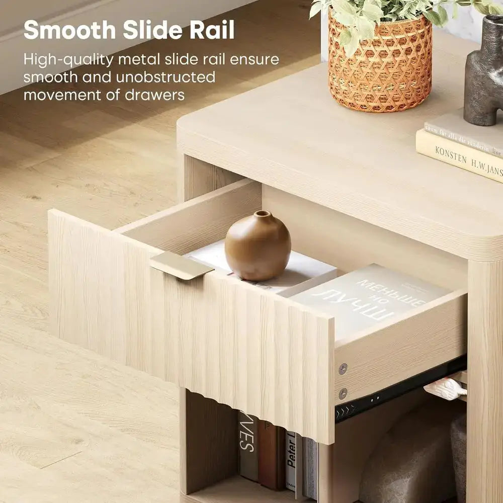 22 Wide LED-lit Wooden Nightstands Set, Large Light Wood Bedside Tables from PriceLows™