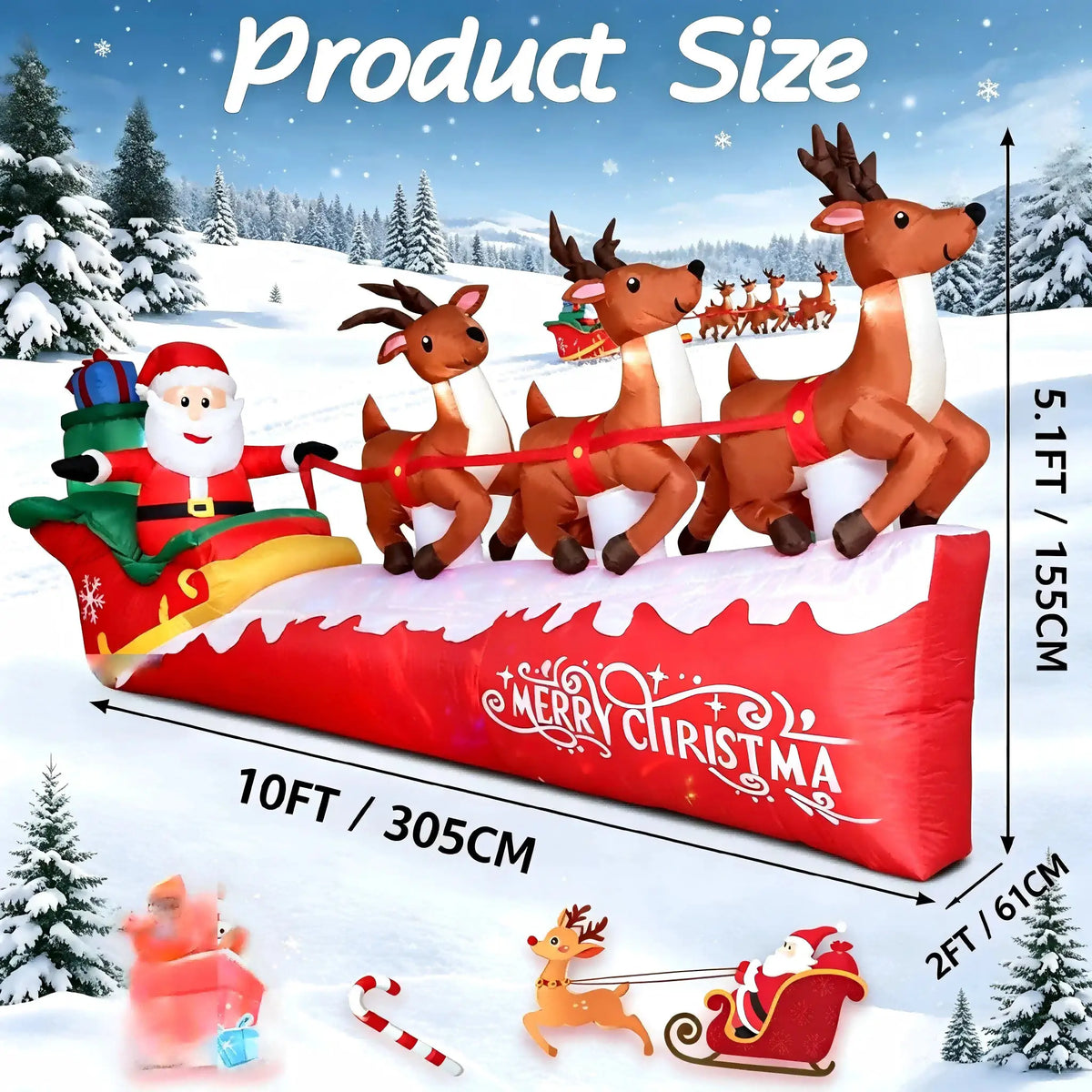 Christmas Inflatable | 10 Foot Santa | Integrated LED Lights | Outdoor Decor