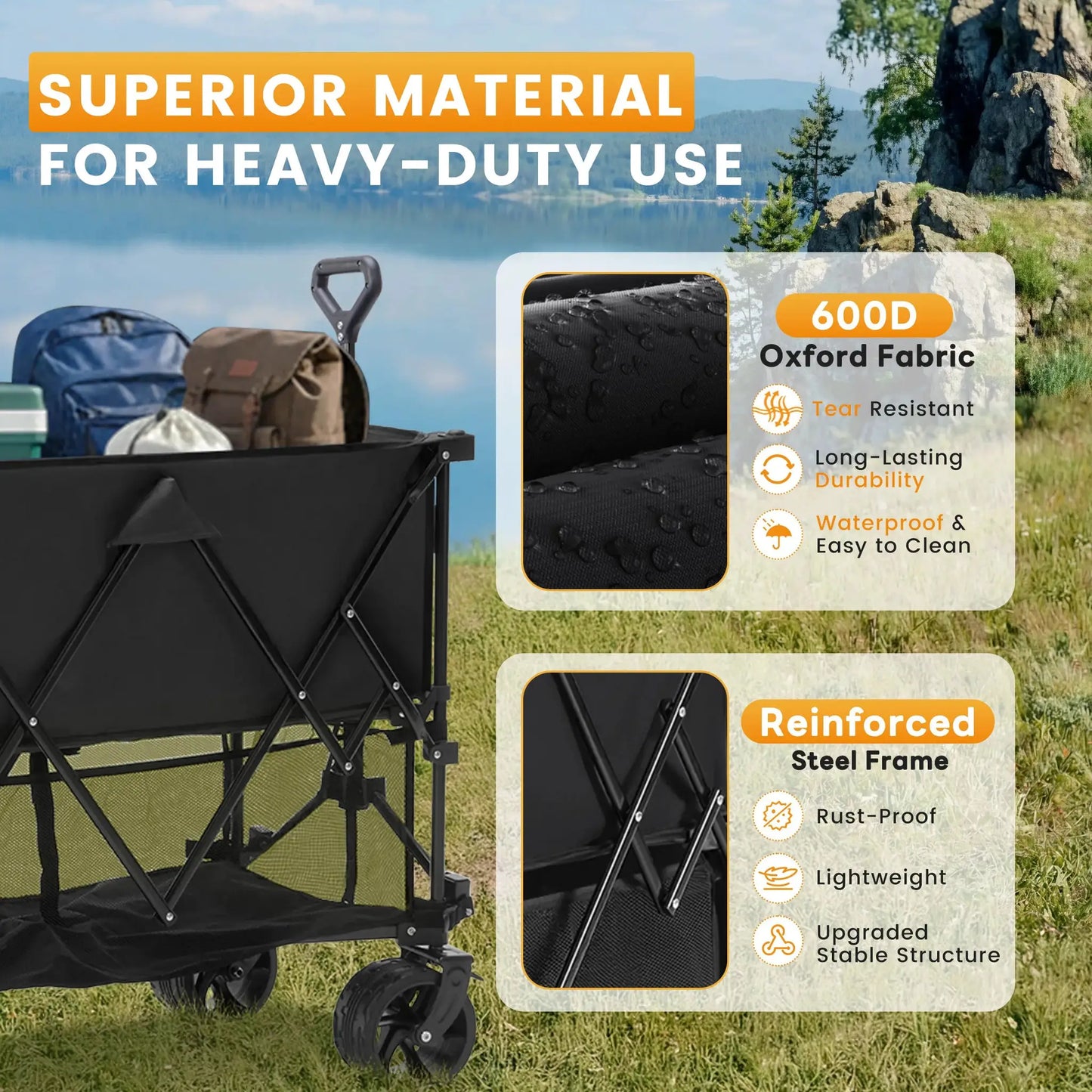 JHK Outdoor Double Decker Wagons Cart 440 lbs Large Capacity Collapsible Foldable Garden Beach Cart for Grocery Garden Camping from PriceLows™