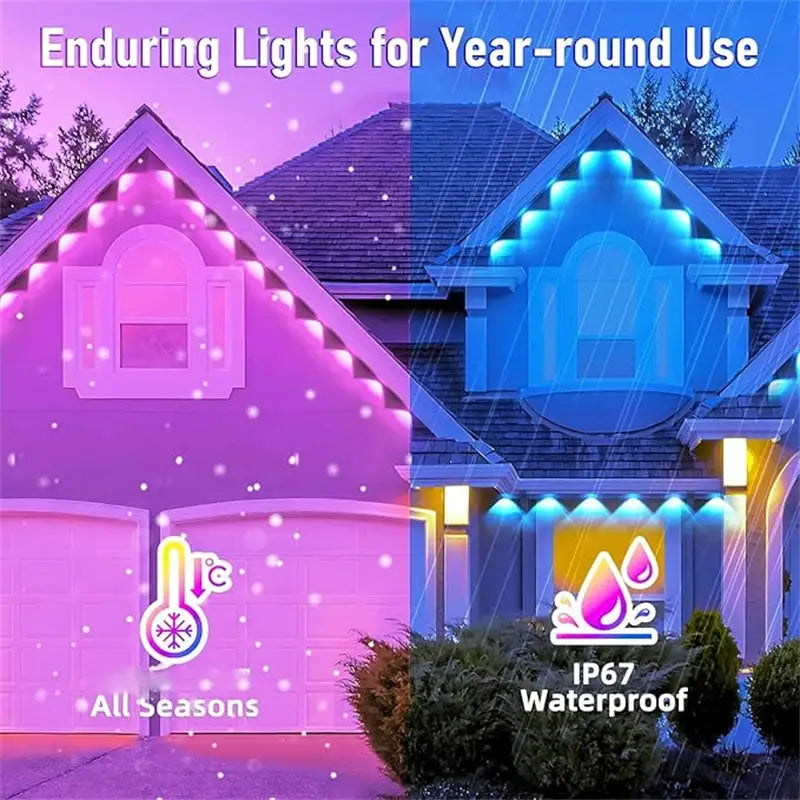 60M Smart RGB Eave Lights App & Remote IP67 Permanent Outdoor LED String Lights Home New Year Christmas Birthday DIY Lighting from PriceLows™