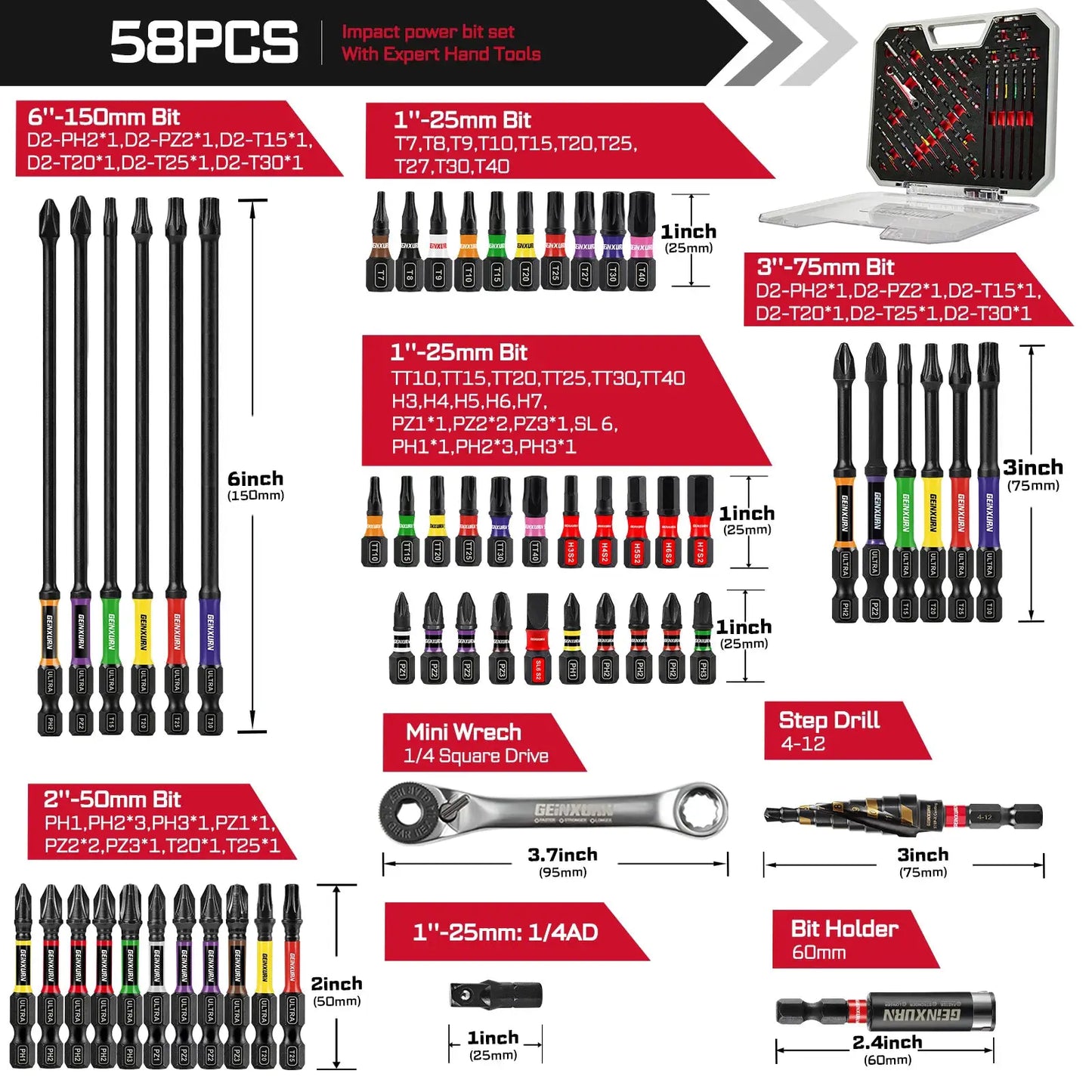 Geinxurn Tools Set Packaged with Screwdriver Bit,Mini Wrench,Socket Driver,Step Drill,Socket Adapter and Bit Holder for DIY from PriceLows™