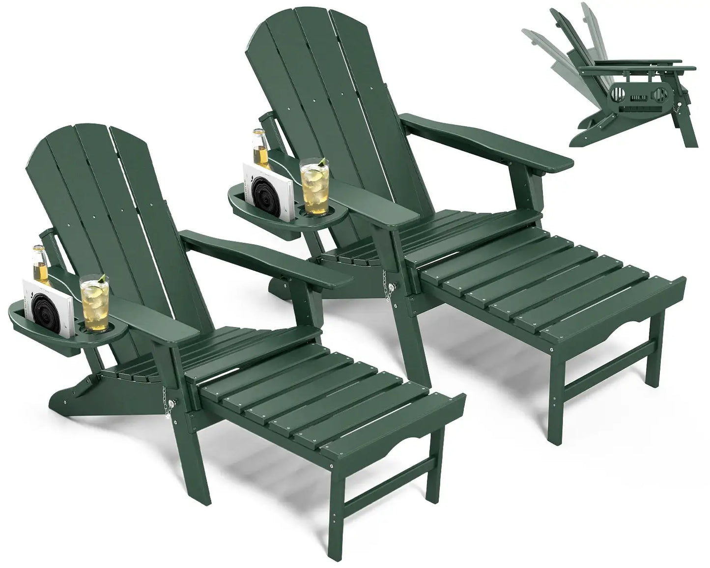 NAVINE 2pcs Adjustable Adirondack Chair Retractable Ottoman Footrest HDPE Folding Cup Holder All Weather Outdoor Patio Fire Pit from PriceLows™