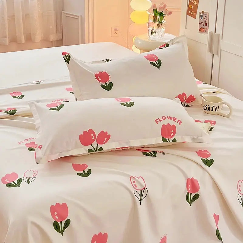 1PC or 3PCS Bed Flat Sheet Pillowcases Bed Cartoon Printed Top Sheets Single/Queen/King Flat Bedsheets Home Bed Linen Sheets from PriceLows™