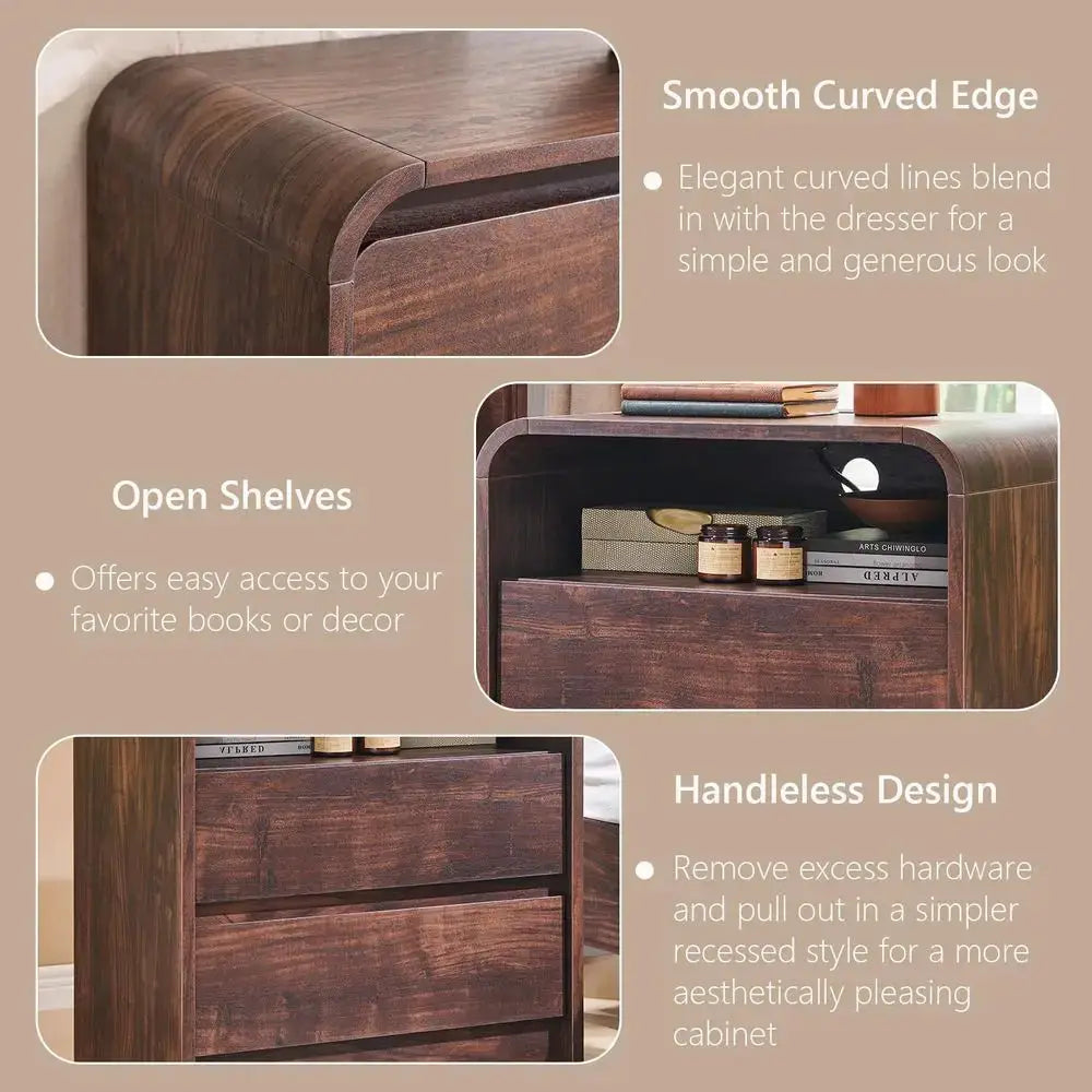 25 Tall Modern Nightstand Set of 2, 23.6 Wide Wood Bedside Table w 2 Storage Drawers, Charging Station,Mid Century End Table fo from PriceLows™