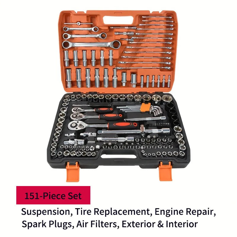 151/46-Piece Automotive Repair Tool Set — Ratchet Torque Wrench & Vehicle Emergency Tool Kit for motorcycle repair tools from PriceLows™
