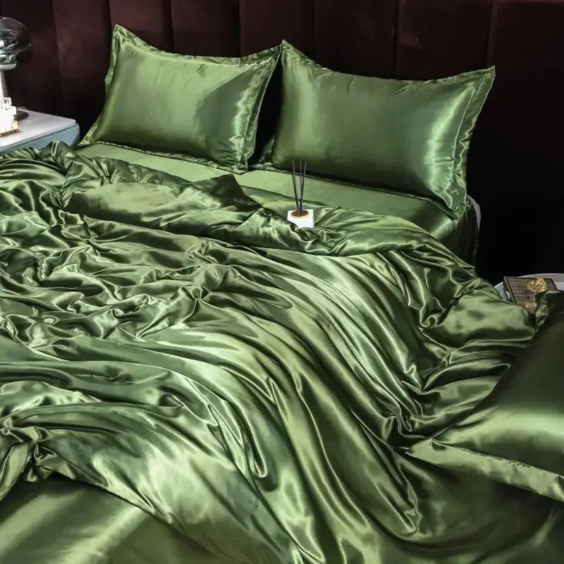 Ice Silk Bedding Set | Satin Duvet Cover | 100Gsm Solid Color | 5Ft To 7Ft Fits
