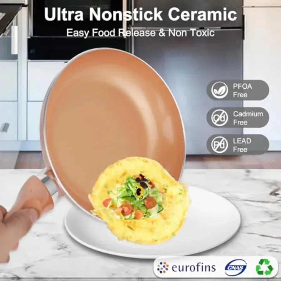 Pots and Pans Set Ultra Nonstick Pre-Installed 11pcs Cookware Set Copper with Ceramic Coating Stay cool handle and Nylon Kitche from PriceLows™