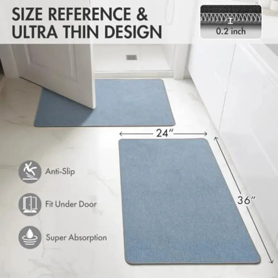 Set of 2 Ultra Thin Bathroom Rugs, Rubber Bath Mats for Bathroom Non Slip, Quick Dry Absorbent Bath Rug Machine Washable, Fit U from PriceLows™