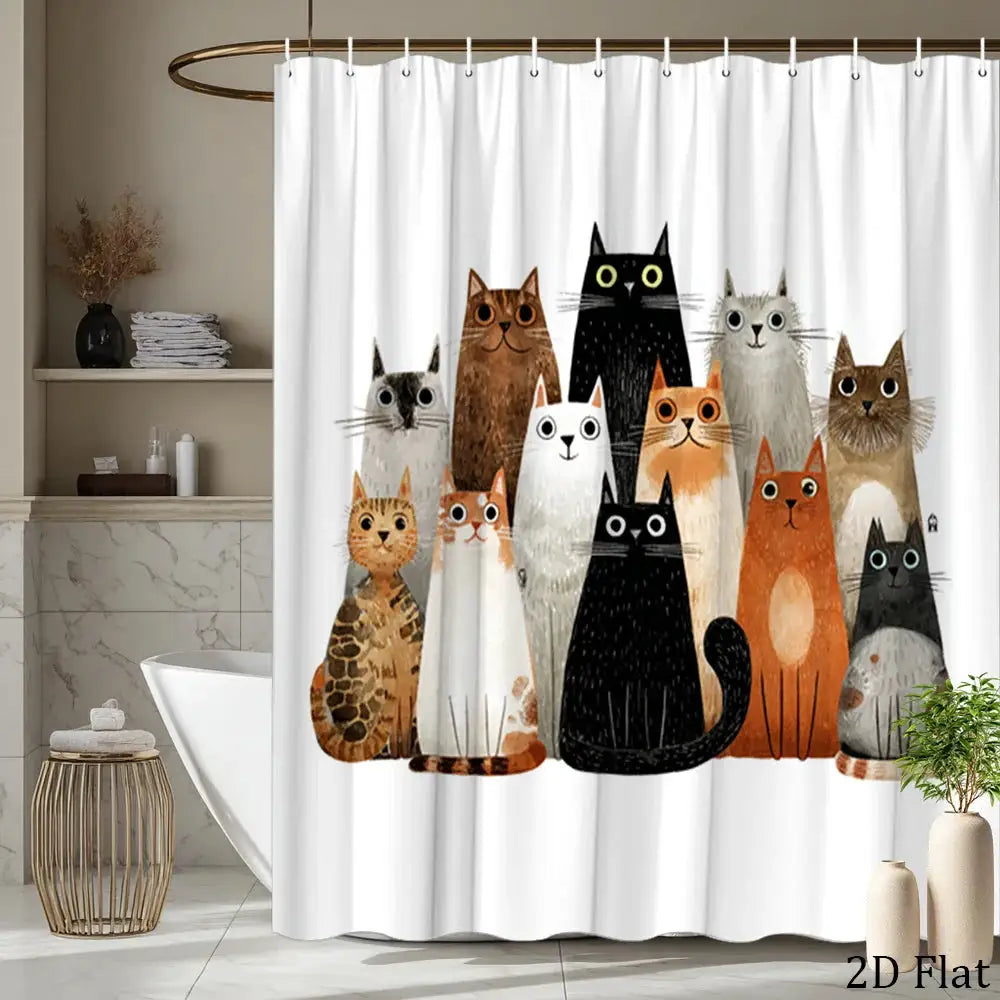 Adorable Dog Cat Pet Family Shower Curtain Bath Liner Waterproof Bathroom Decor Curtain Cartoon Animal Prints 180x200cm from PriceLows™