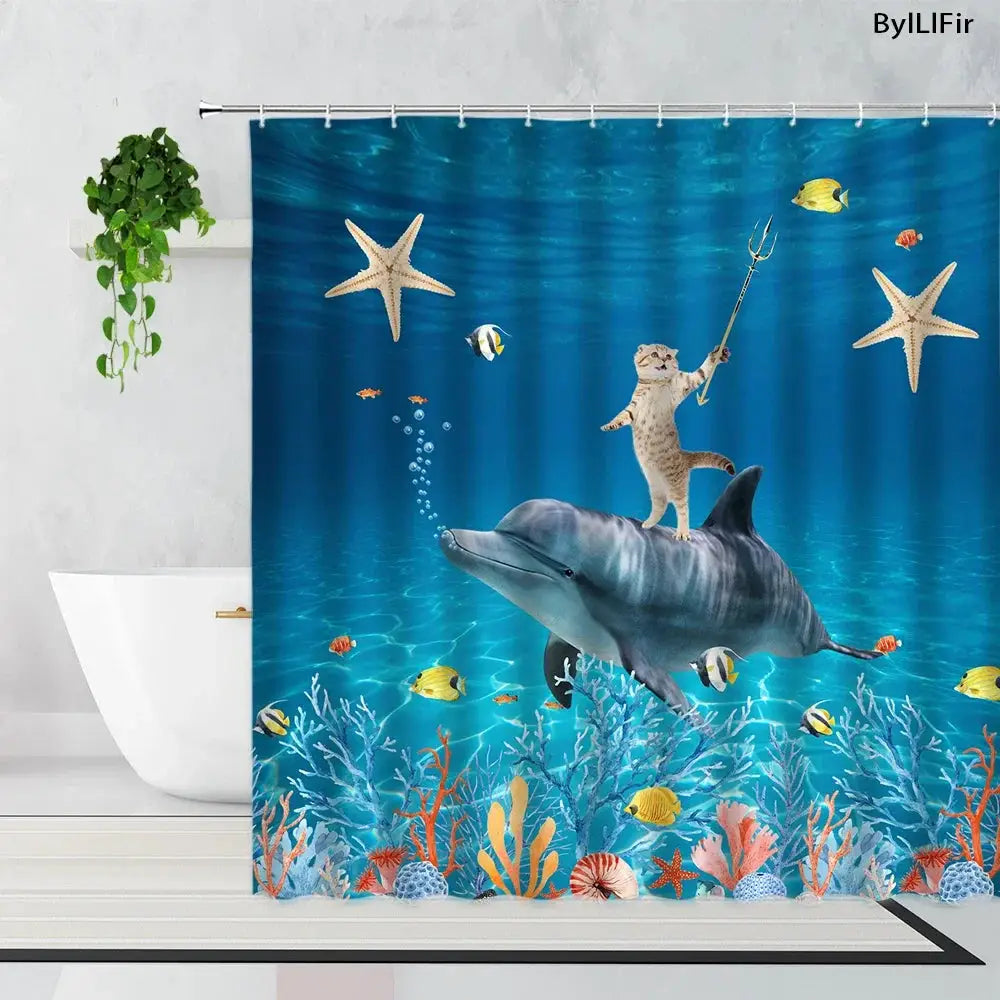 Cartoon Cute Animal Shower Curtain Cat Dog Anime Printed Bathroom Decor 3D Waterproof Bath Fabric Home Curtains For Children from PriceLows™