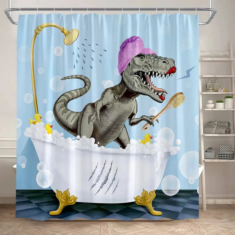 Funny Bathing Dinosaur Shower Curtains Black Cat Animal Silhouette Kids Bath Curtain Modern Polyester Bathroom Decor with Hooks from PriceLows™