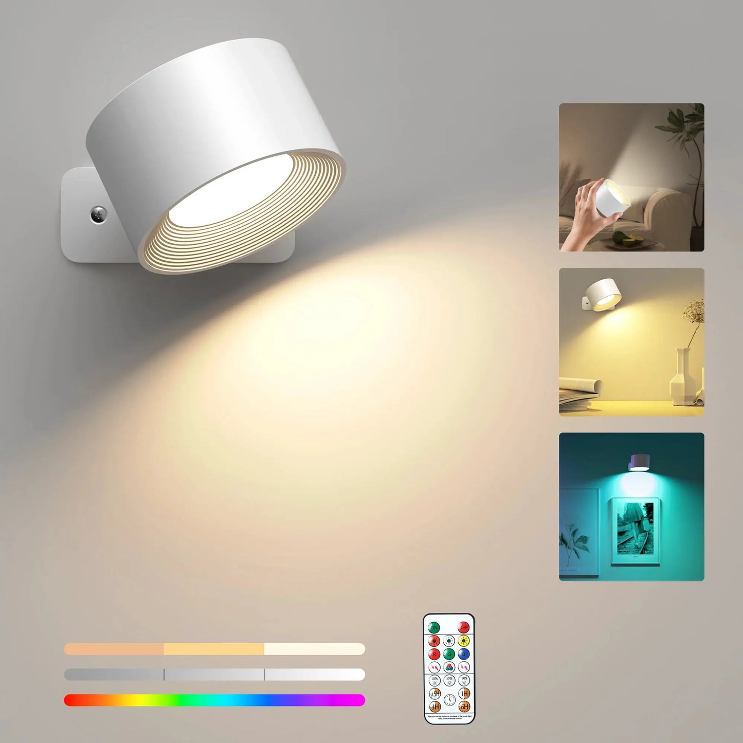 RGB Ambience Wall Lights with Remote, 2000mAh Rechargeable Dimmable Magnetic 360° Rotation Cordless LED Lamp for Living Room from PriceLows™