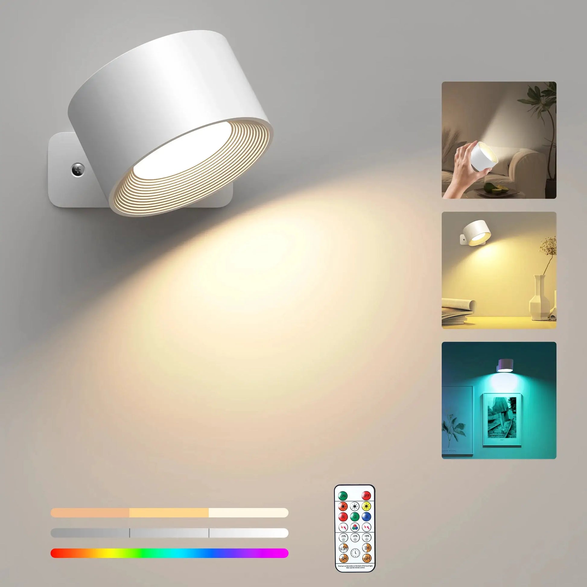 RGB Ambience Wall Lights with Remote, 2000mAh Rechargeable Dimmable Magnetic 360° Rotation Cordless LED Lamp for Living Room from PriceLows™