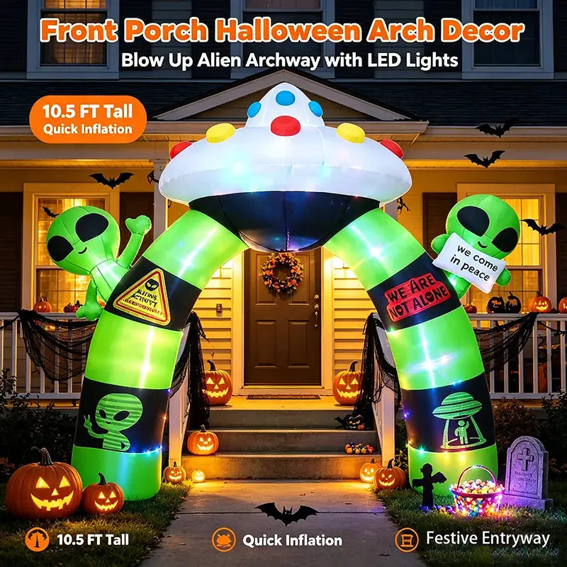 Halloween Inflatable Alien Arch | Built-In Led | Airblown Design | 10.5 Ft