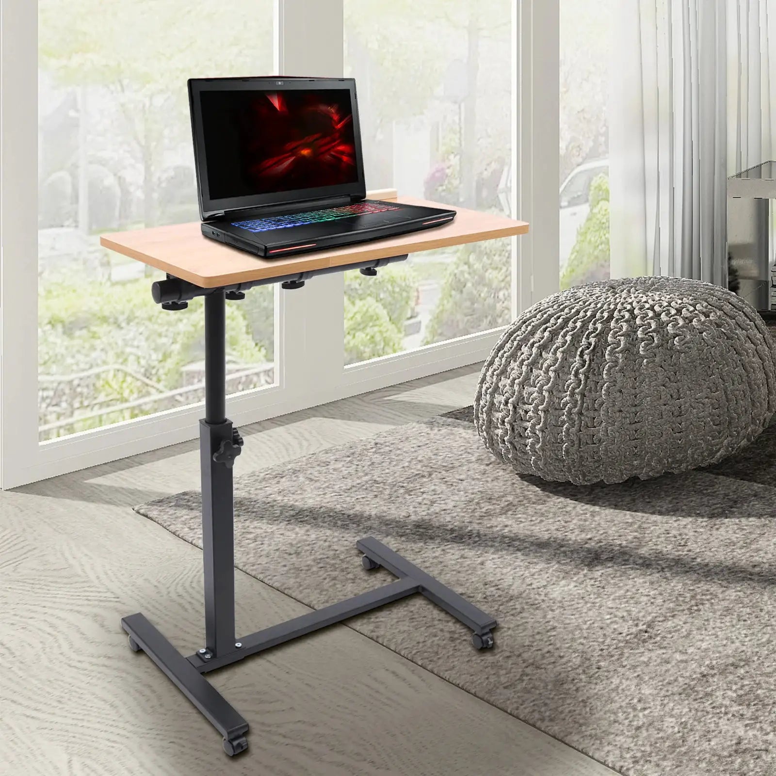 Laptop Desk,Rolling Study Table Computer Workstation with 4 Wheel,360° Rotating Tabletop,58-90cm Height Adjustable from PriceLows™