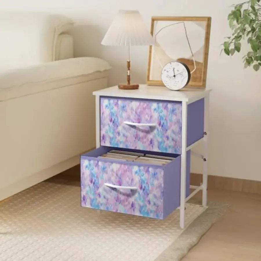 Nightstand Set of 2, Dresser with 2 Drawers, Steel Frame Bedside Furniture, Wood Top Fabric Night Stand, Colorful End Table for from PriceLows™