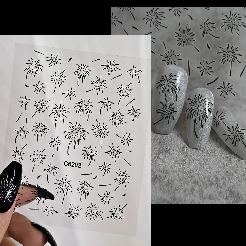 1PC Laser Fire work Nail Stickers 3D Self-Adhesive Blooming Fire-work Nail Decals New Year Firework Design Nail Slider 10*8cm from PriceLows™