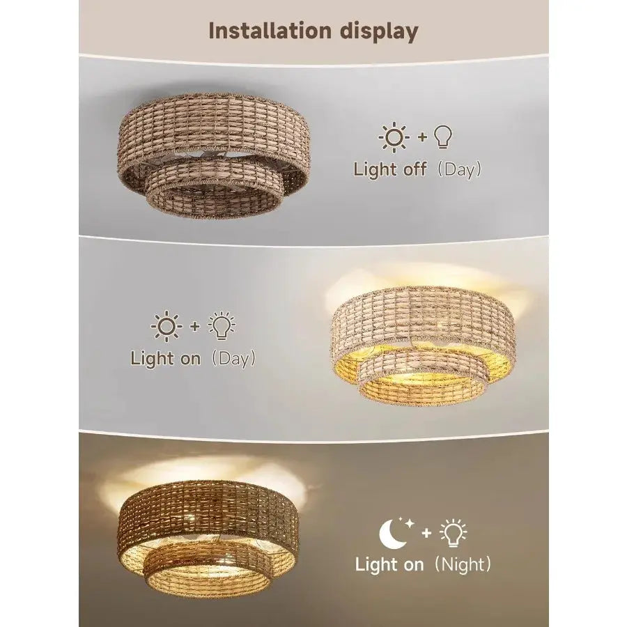 Boho Caged Ceiling Fans with Lights Flush Mount Layered Rattan Ceiling Fan with Light Remote Control with Reversible 6 Speeds f from PriceLows™