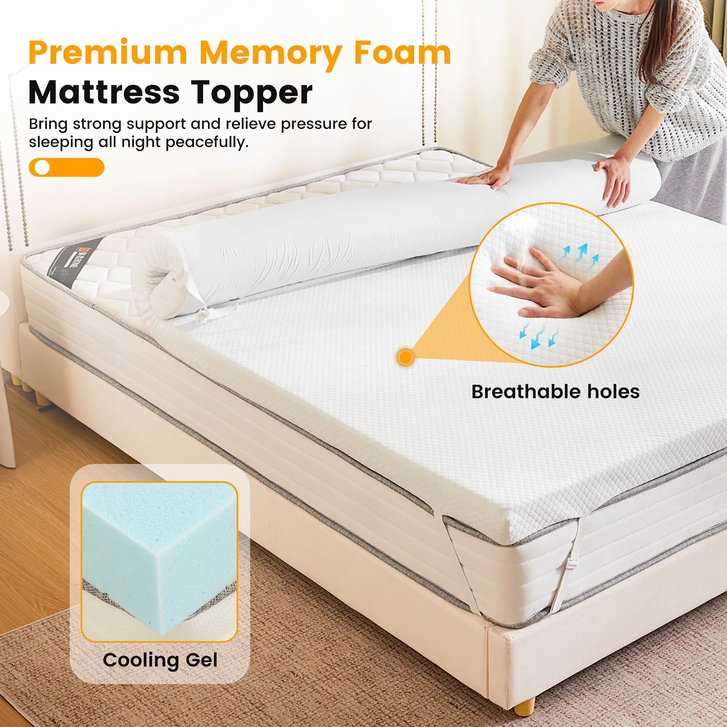 Gel Memory Foam Mattress Topper | 4 Inch Thickness | Removable Cover | Full Size